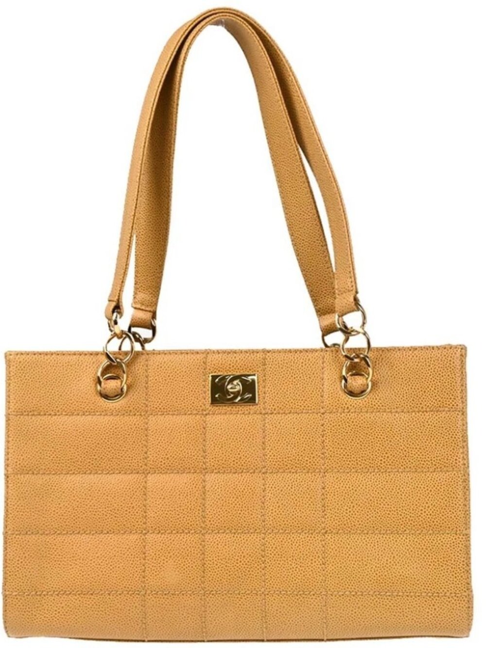 Chanel Beige Calfskin Choco Bar Tote Handbag